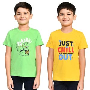 Lux Cozi Printed Round Neck Half Sleeve Cotton T-Shirt for Boys | Prints May Vary | Pack of 2 |