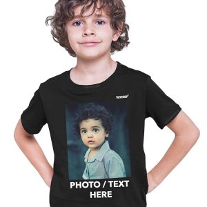 THEWHOOP Personalized Custom Print Black Round Neck Cotton Kids T-Shirts for Boys, Girls,